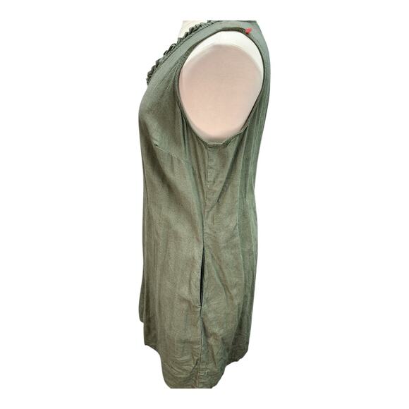 Briggs Sundress Women XXL Army Green Linen Blend Ruffle Tank Dress Summer Casual - Picture 4 of 12